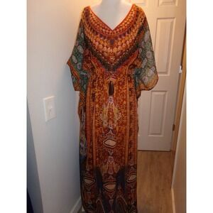 Speed Control New York Paisley Sheer Kaftan Dress Womens 1X Boho Cover Up